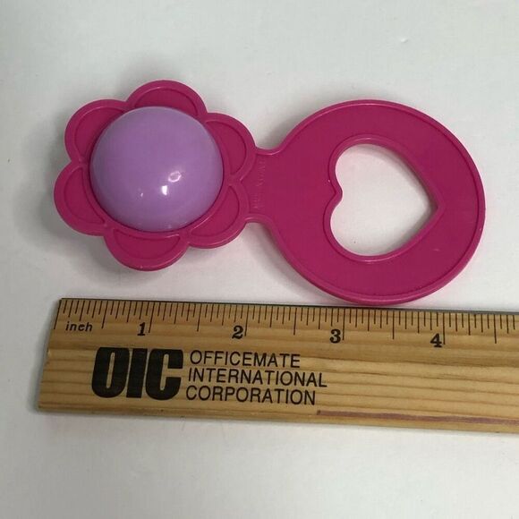 baby doll rattle play pretend pink preschool heart flower - Picture 2 of 3